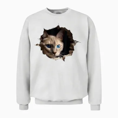 @n!mal Katze Wand Tiere Katzenmotiv Tier Katze T-Shirt Schwarz Unisex-Erwachsene Und Kinder Klein Unisex Sweatshirt - White