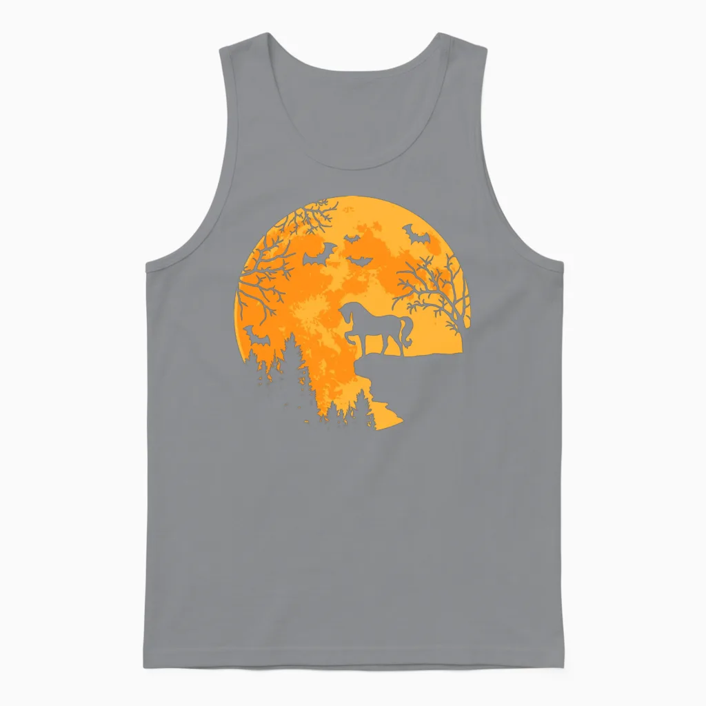Horse Lovers Funny Horse and Moon Halloween Unisex Tank Top in Sport Grey