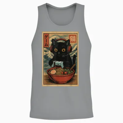 Cute Kawaii Gamer Cat Funny Ramen Retro Japanese Cat Gaming Unisex Tank Top - Sport Grey