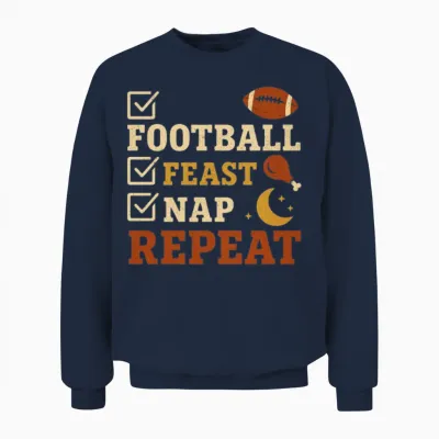Football Feast Nap Repeat Thanksgiving Checklist Unisex Sweatshirt - Navy