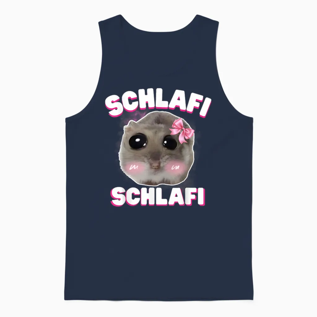 Schlafi Schlafi Funny Sad Hamster Cute Hamstie T-Shirt, Black Unisex Tank Top in Navy