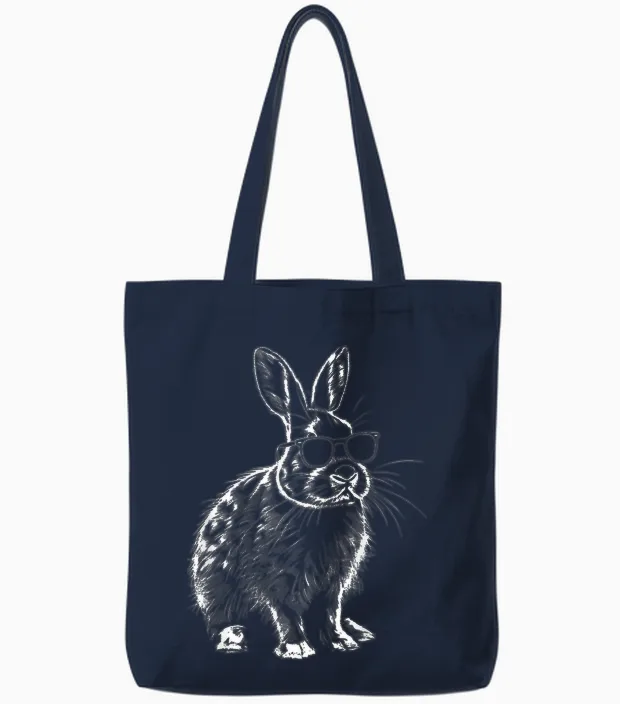 Rabbit Animal Lovers Cute Rabbit Bunny Sunglasses Tote Bags in Navy