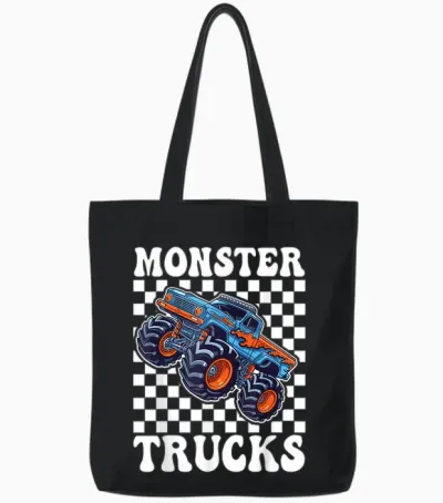 Monster Truck for Toddlers, Kids Monster Truck Retro Vintage Tote Bags - Black