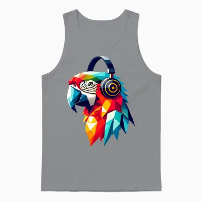 Bunter Tropischer Polygon Papagei Mit Kopfhörern Musik Kunst Unisex Tank Top - Sport Grey