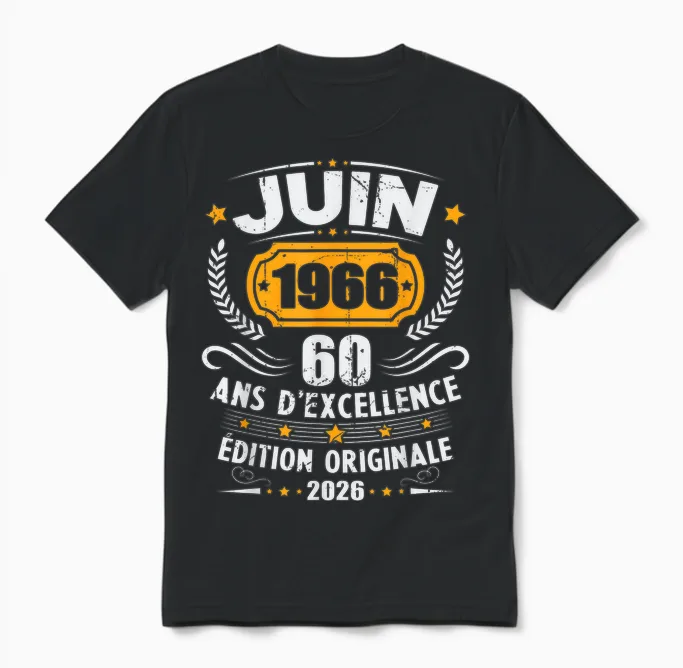 Vintage Juin 1966 Cadeau Anniversaire 60 Ans Hommes Femmes Unisex T-Shirt in Black