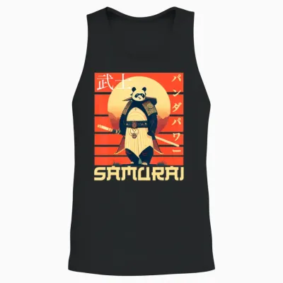 Retro Samurai Panda Unisex Tank Top - Black