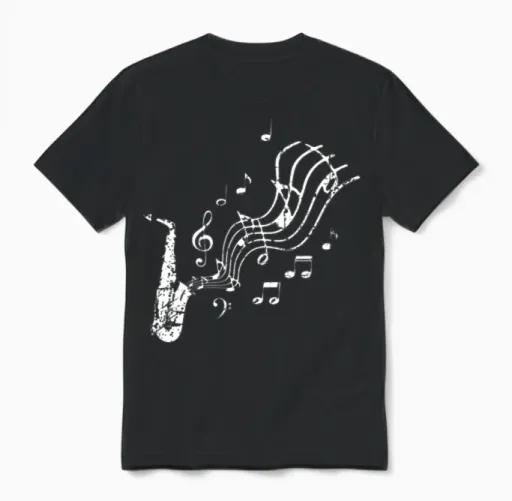 Vintage Retro Sax Saxophone Music Musician Unisex T-Shirt in Black
