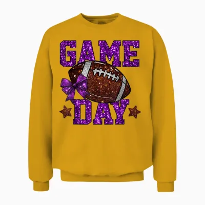 Game Day Touchdown Football Mom Girls Go Cheer Purple Unisex Sweatshirt - Gold