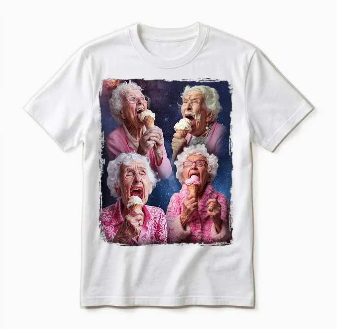 Embarrassing Old Ladies Meme Grandma Grandmother Grandma Licking Ice Cream Unisex T-Shirt in White