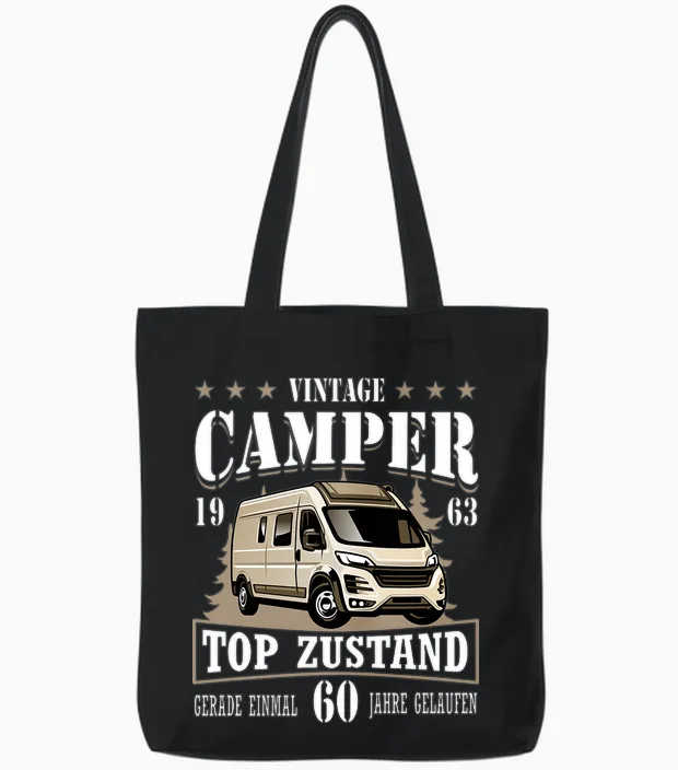 60. Geburtstag Wohnmobil Kastenwagen Camper Camping Tote Bags in Black