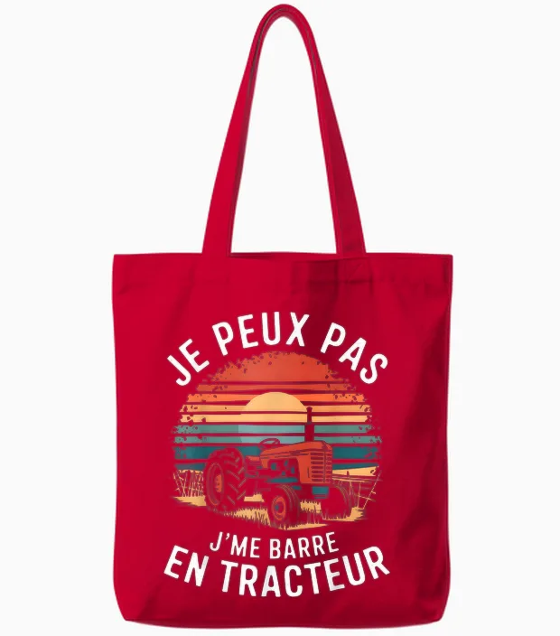 Je Peux Pas J'me Barre En Tracteur Paysan Gift Humour Christmas T-Shirt, Black, S Tote Bags in Red