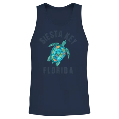 Siesta Key Fl Beach Sea Turtle Illustration Unisex Tank Top - Navy