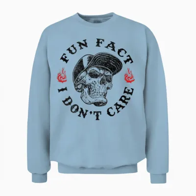 Fun Fact I Don't Care Funny Skeleton Sarcastic (on Back) Unisex Sweatshirt - Light Blue