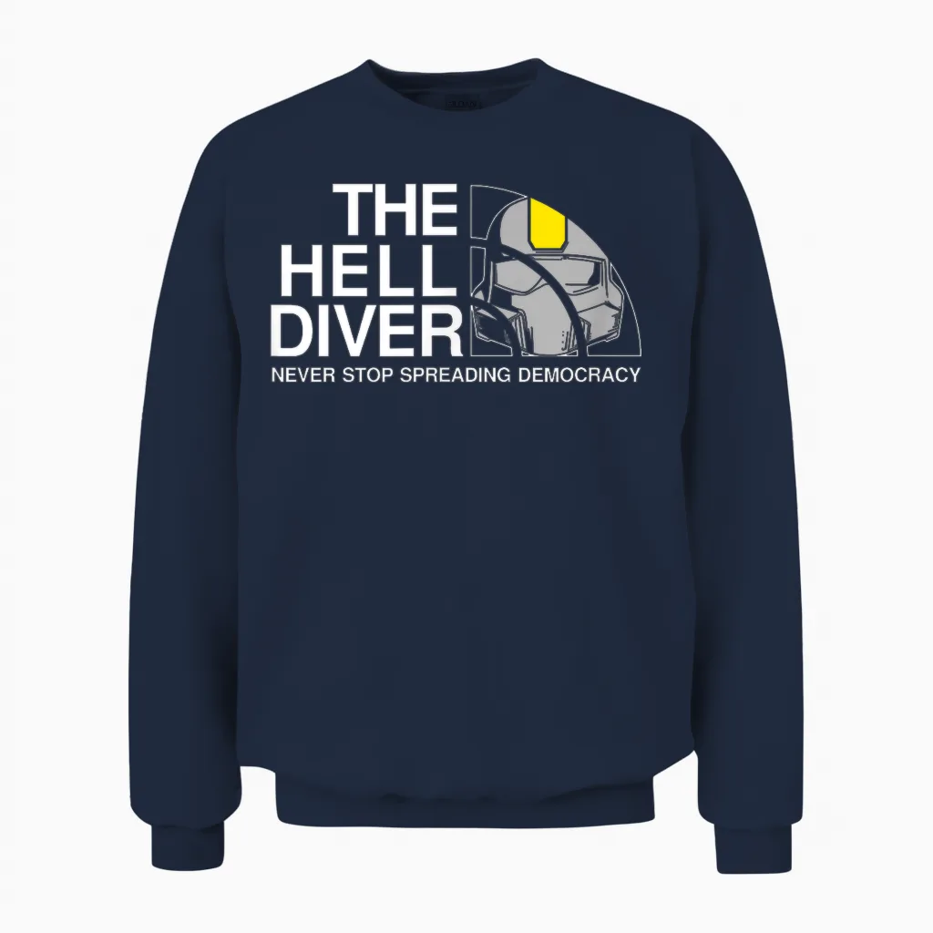 Never Stop Spreading Democracy Divers for Freedom Hell Game Unisex Sweatshirt in Navy