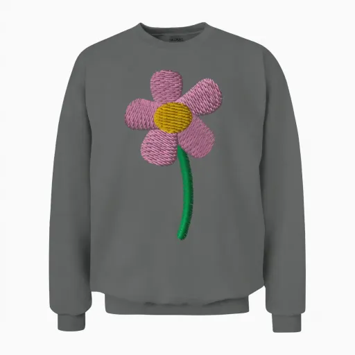 Pink Flower Embroidered - Floral & Botanical Unisex Sweatshirt in Graphite Heather