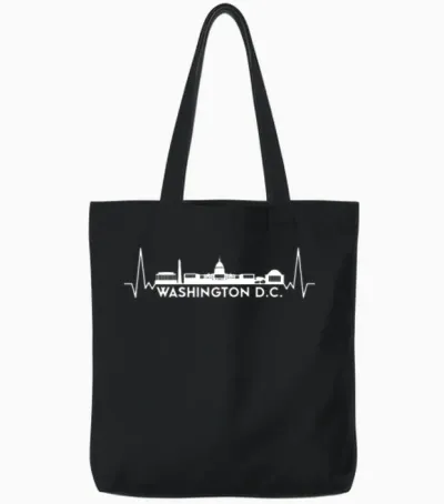 Heartbeat Skyline Usa Washington D.c. Tote Bags - Black