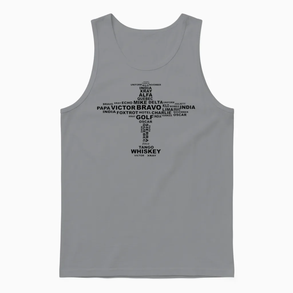 Full Phonetic Alphabet Plane Letters Unisex Tank Top in Sport Grey