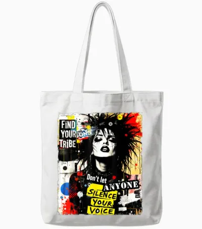 Punk Girl Graffiti 90s Urban Grunge Art Distressed Vintage T-Shirt, Black Tote Bags - White
