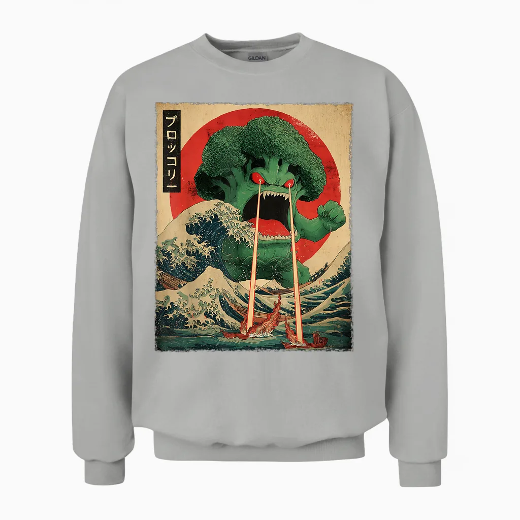Brokkoli Brokkoli Kaiju Monster Japanisches Vintage-Poster Unisex Sweatshirt in Ash