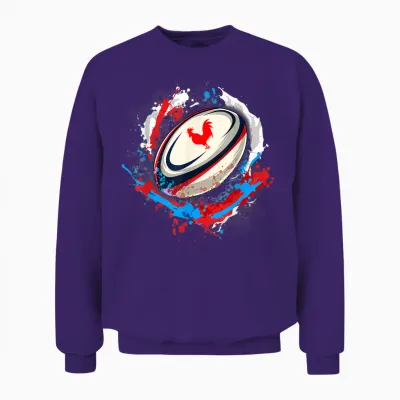 Rugby Shirt Player Child Man Flag Rooster Men Women T-Shirt, Black, S Unisex Sweatshirt - Purple