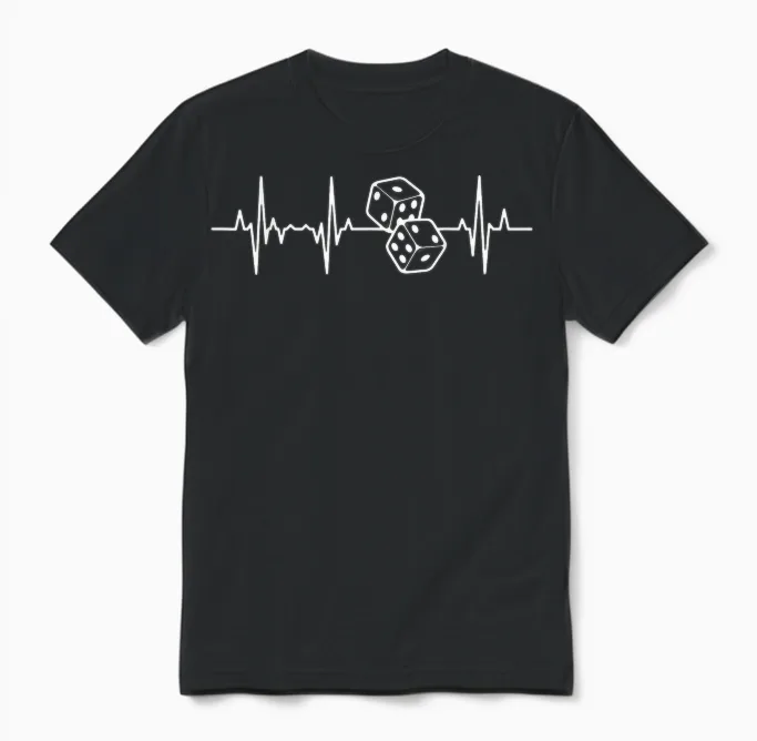 Board Games Heart Beats Cardiogram Dice Unisex T-Shirt in Black