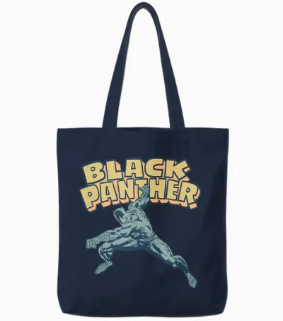 Amazon Essentials Men's Marvel Black Panther Comic Pose T-Shirt, Black, Small Tote Bags - Navy