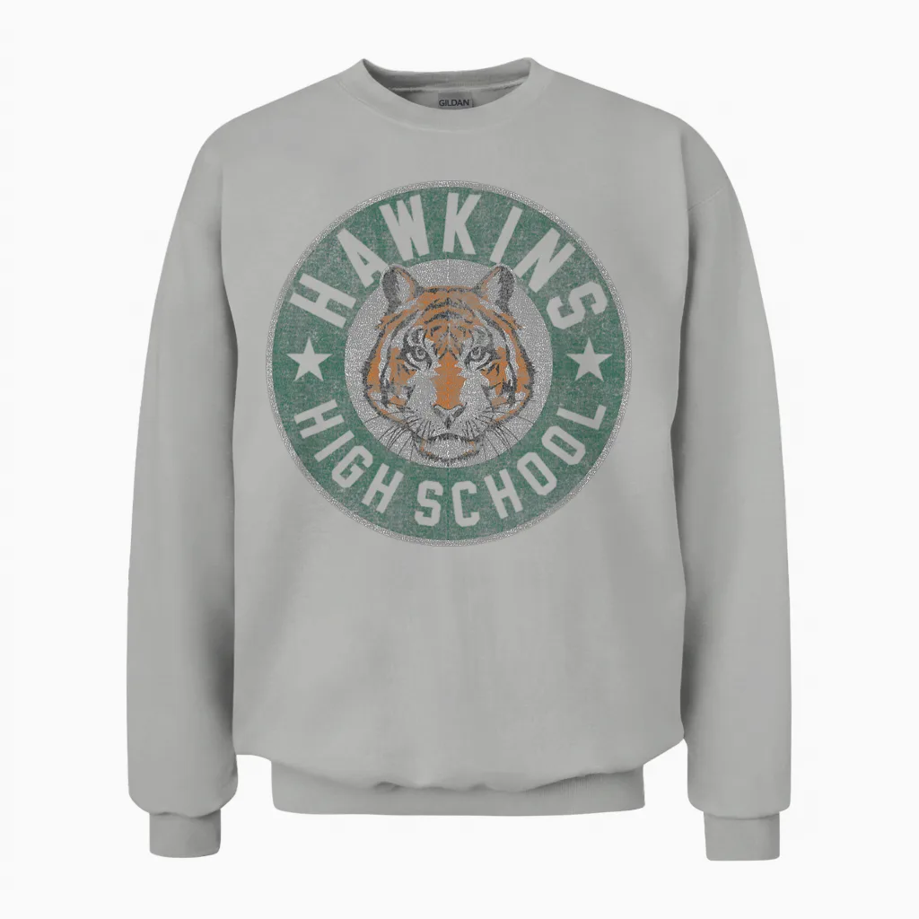 Stranger Things 4 Hawkins High School Tiger Circle Unisex Sweatshirt in Ash