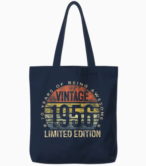 Vintage 1956 Limited Edition 70-Year-Old 70th Birthday Tote Bags in Navy