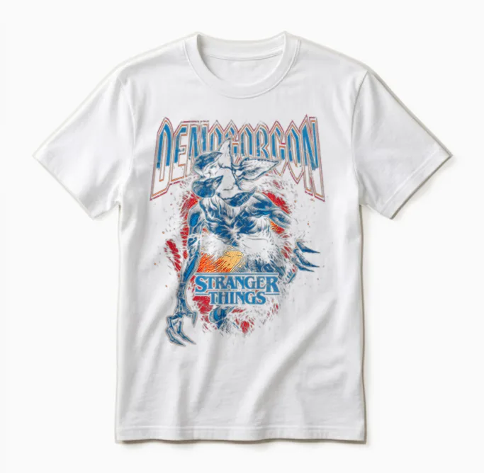 Stranger Things Demogorgon Band T-Shirt, Black Unisex T-Shirt in White