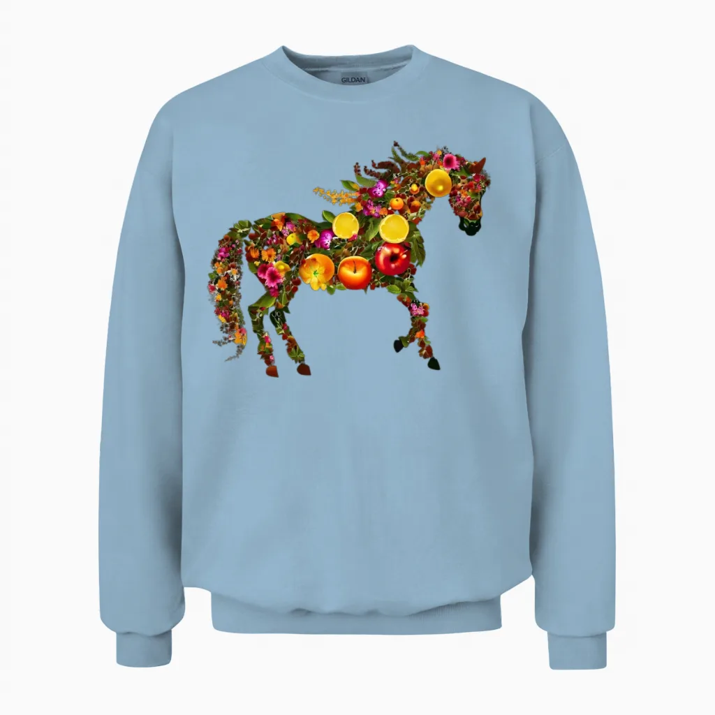 Horses Rich in Flowers - Horse Lovers Unisex Sweatshirt in Light Blue