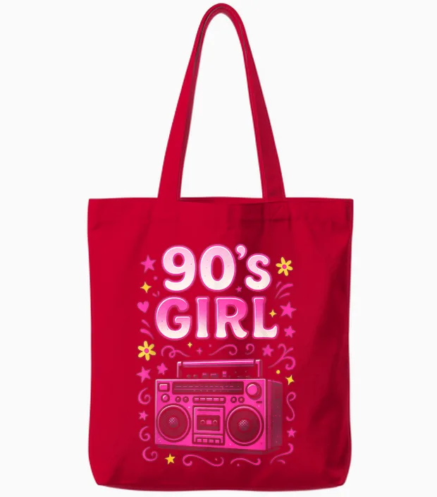 90's Girl - 90s 90s 1990s Retro Nineties Party Tote Bags in Red