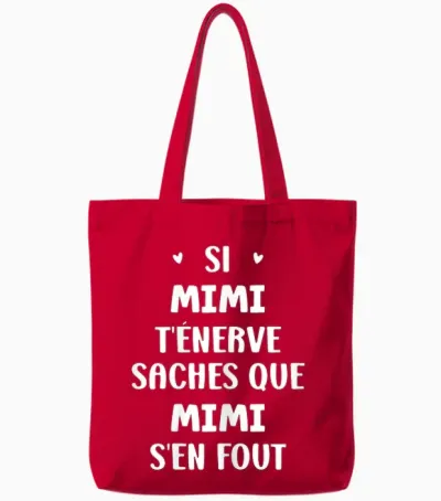 Name Si Mimi T'énerve Humour Custom Name Mimi T-Shirt, Black, Female X-Small Tote Bags - Red