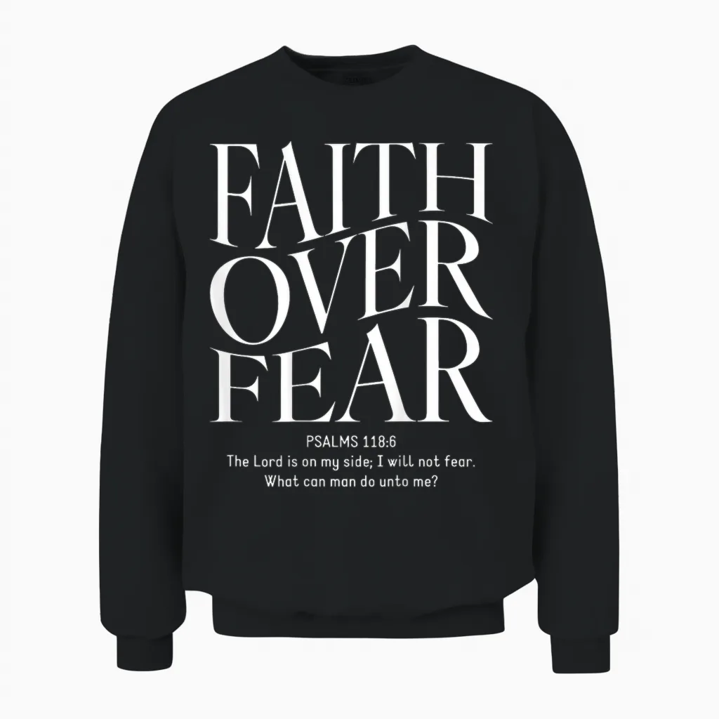 Faith Over Fear Christian (on Back) T-Shirt, Black Unisex Sweatshirt in Black