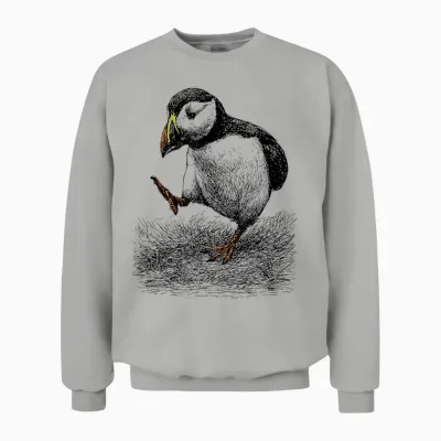 Puffin Vogel Vintage – Lustige Küste Meer Tierkunst Unisex Sweatshirt - Ash