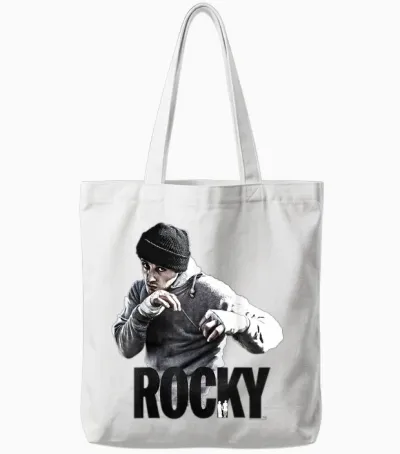 Rocky Shadow Boxing Portrait Logo Tote Bags - White