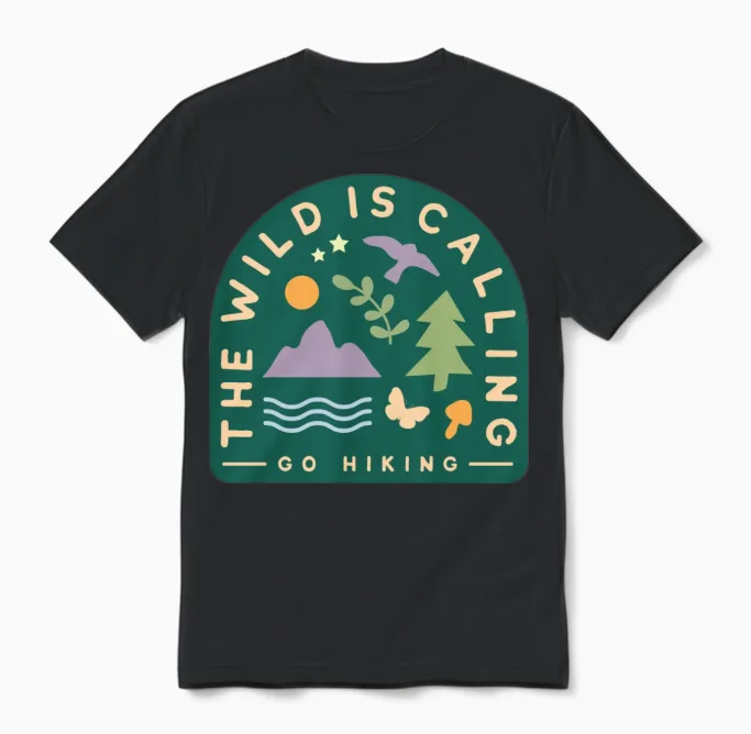 The Wild Is Calling Go Hiking Unisex T-Shirt in Black