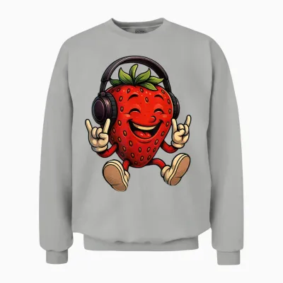 Erdbeere Am Rocken | Süßes Erdbeermotiv Mit Pommesgabel Unisex Sweatshirt - Ash