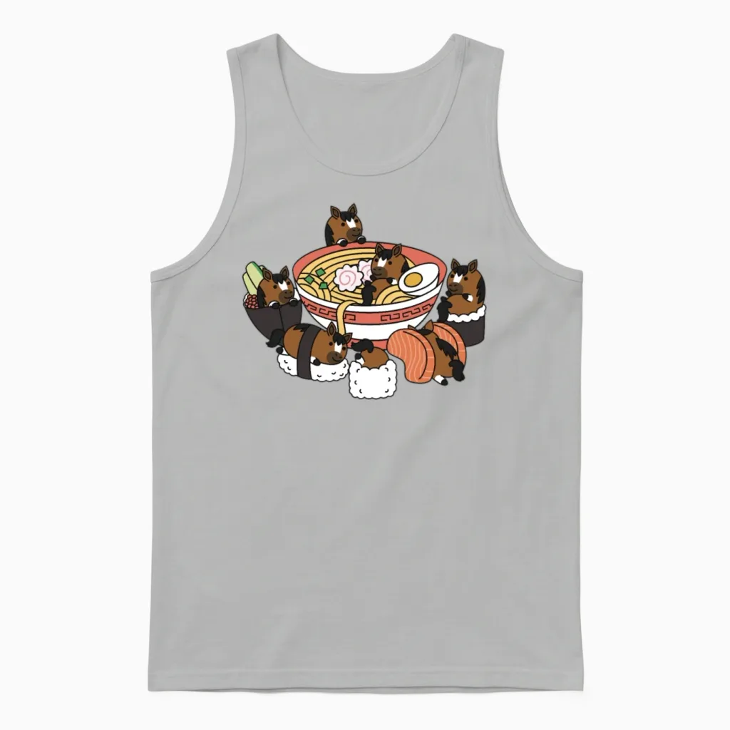 Horse Ramen Sushi Lovers Unisex Tank Top in Ash