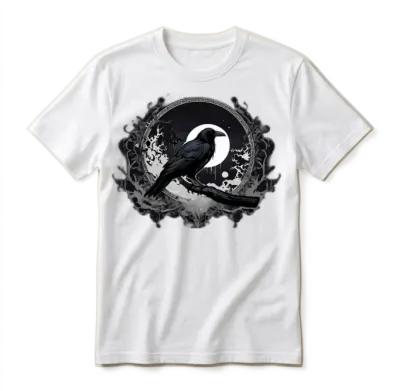 Mystic Raven & Full Moon - Gothic Nature Art Unisex T-Shirt - White