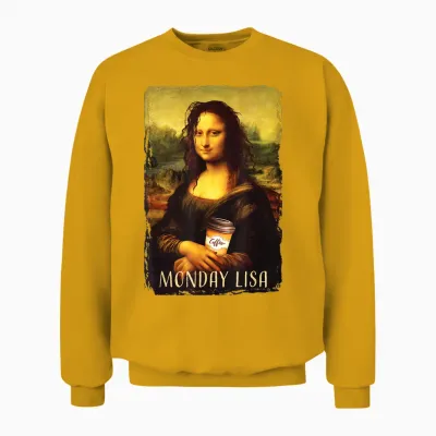 Montag Lisa Gioconda Mona Lisa Mit Kaffee Unisex Sweatshirt - Gold