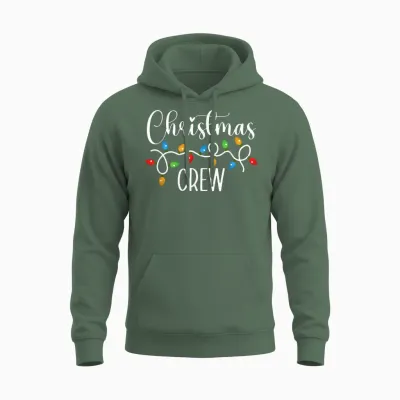 Christmas Crew Xmas Lights Family Matching Pajamas Holiday Unisex Hoodie - Military Green