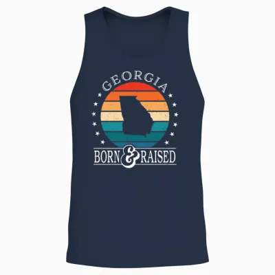 Born & Raised Georgia Usa State Pride Unisex Tank Top - Navy