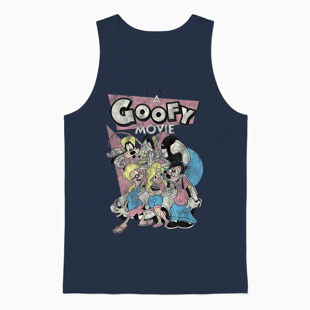 Disney a Goofy Movie T-Shirt, White, S Unisex Tank Top in Navy