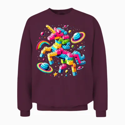Unicorn Blocks Master Funny Builder Building Blocks Bricks Unisex Sweatshirt - Maroon
