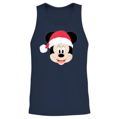 Disney Mickey Mouse in Santa Hat Happy Christmas Holiday Unisex Tank Top - Navy