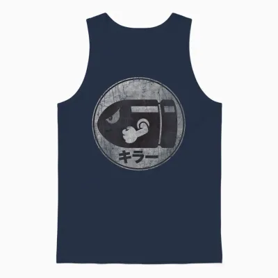 Super Mario Bullet Bill Distressed Kanji Logo Unisex Tank Top - Navy