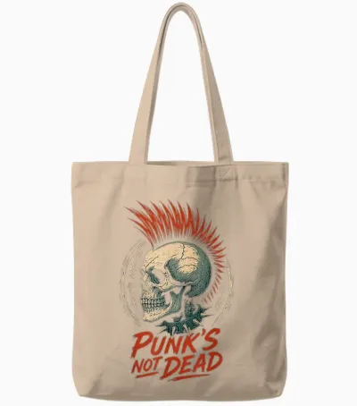Vintage Punk Rock Skull 80s Music Goth Halloween Tote Bags - Natural