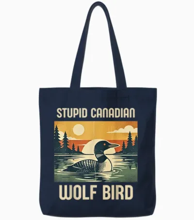 Retro Funny Sarcastic Animal Stupid Canadian Wolf Bird Loon Tote Bags - Navy