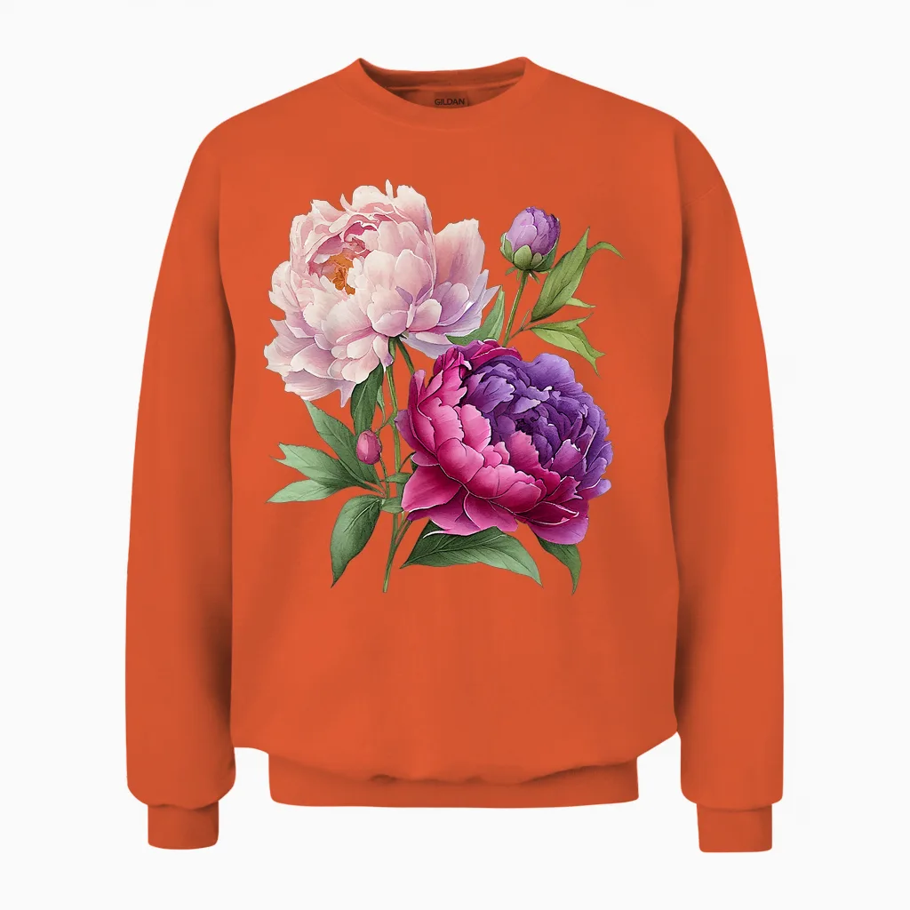 Pfingstrosen Blumen Aquarell Lavendel Lila Pfingstrosen Rosa Pfingstrose Unisex Sweatshirt in Orange