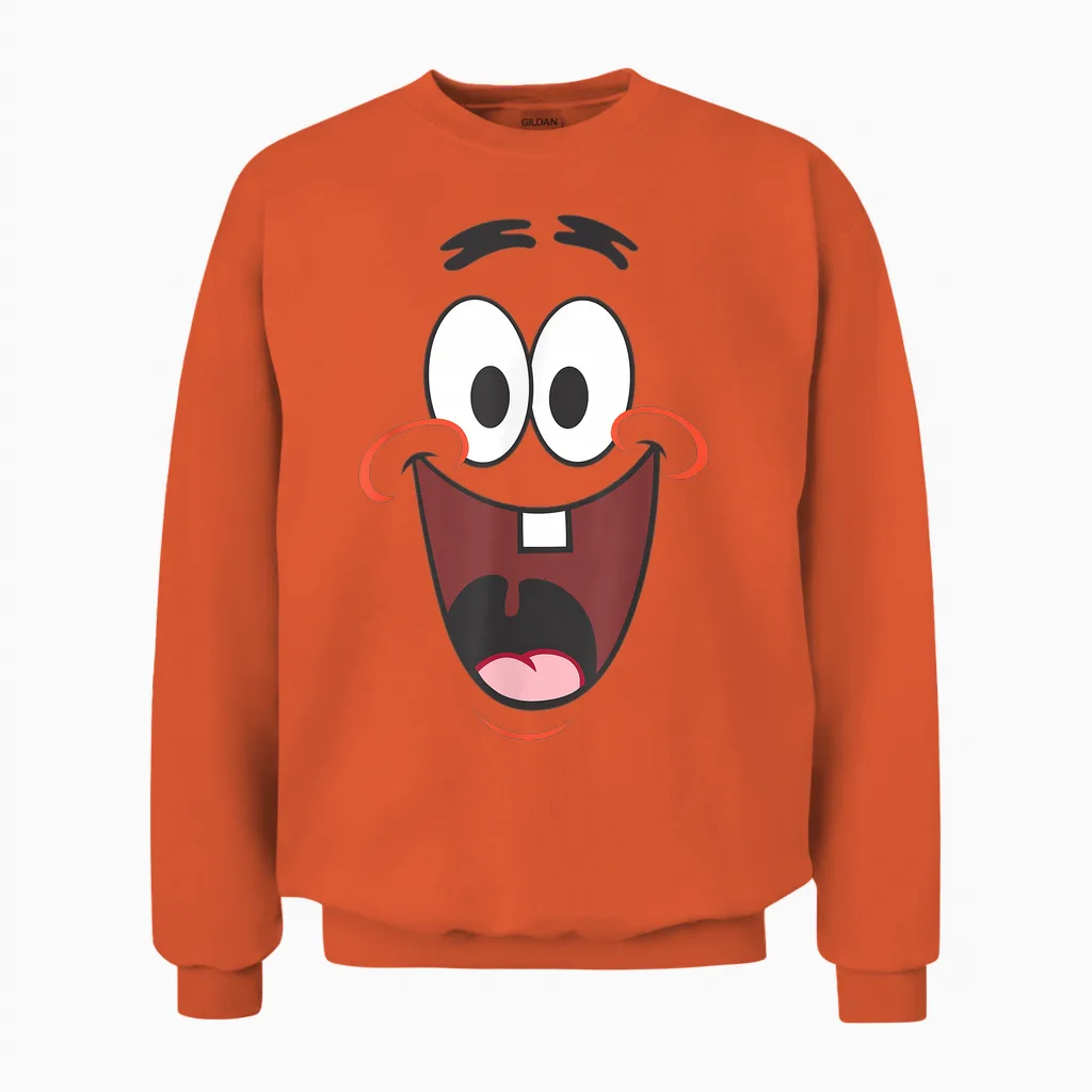Spongebob Squarepants Patrick Big Face Smile Unisex Sweatshirt in Orange
